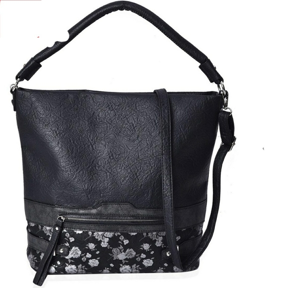 New Bucket Style Large Floral  PL Leather Hobo Crossbody 2 Straps Arm and Cross - Picture 6 of 6